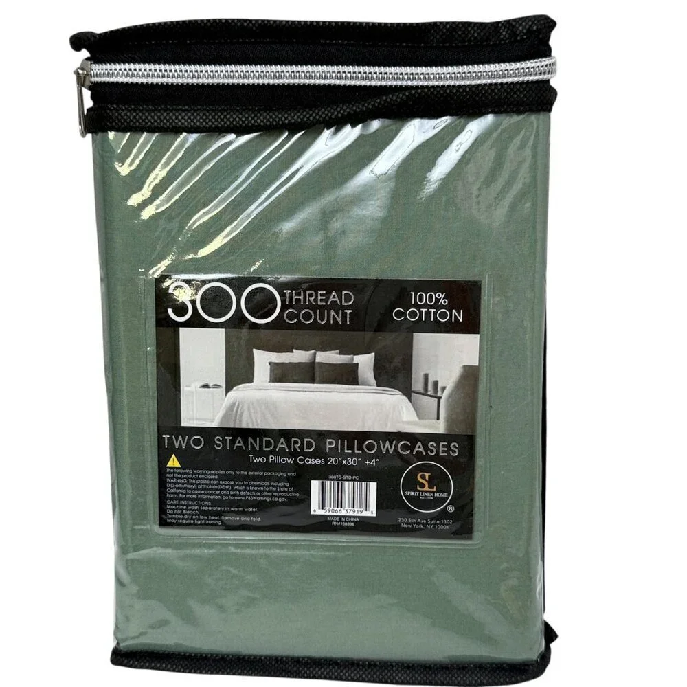 Hotel 5th Ave Pair of Pillowcases Green 100% Cotton 300 Thread Count NWT